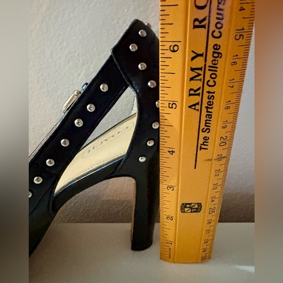 Coach Billee Black Leather Studded Peep Toe Heels Pumps - Picture 8 of 8